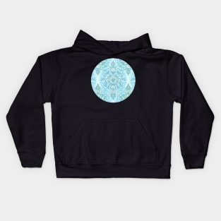 Turquoise Blue, Teal & White Protea Doodle Pattern Kids Hoodie